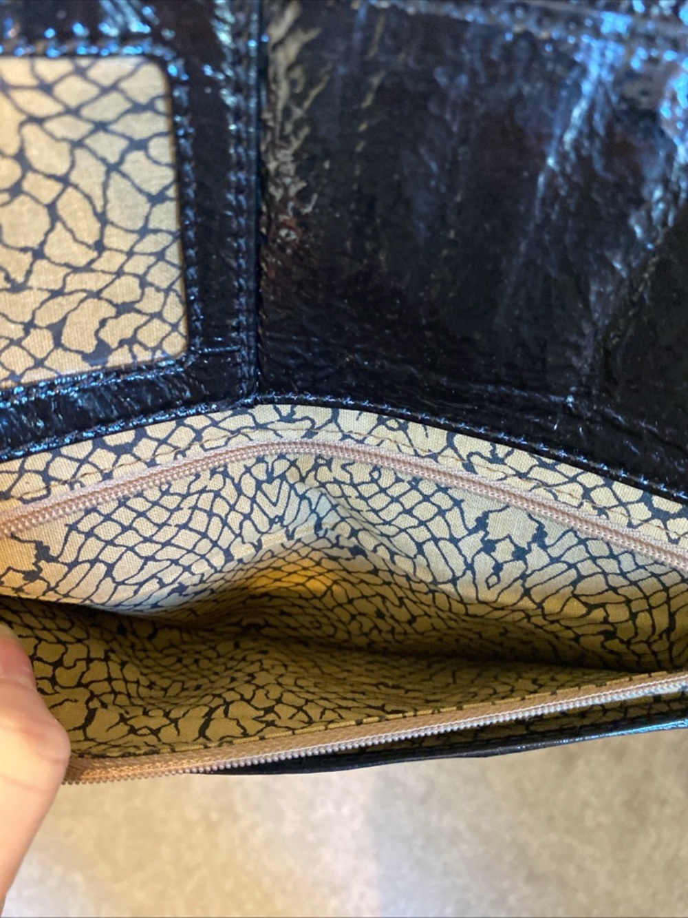 HOBO Black Patent Fold-Over Clutch with Diagonal Zip Magnetic Closure - Picture 12 of 15